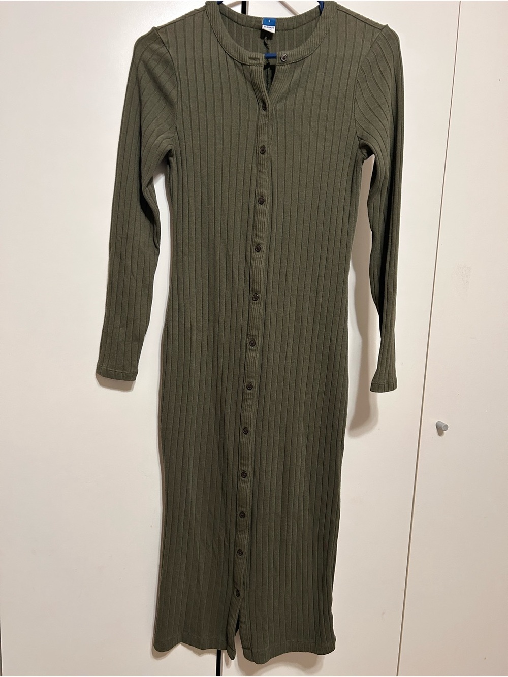 Old Navy Olive Ribbed Button-Front Midi Dress